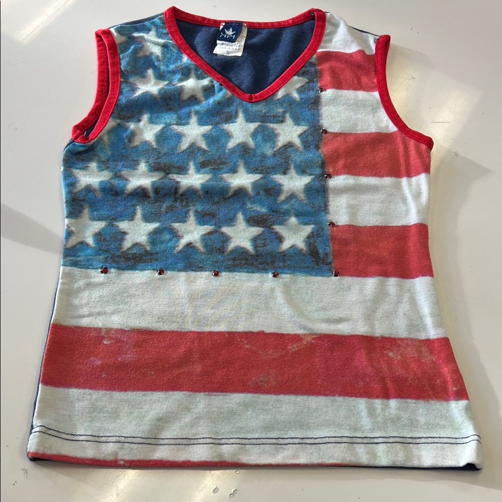 MP1 girls V neck American flag top girls SZ sm